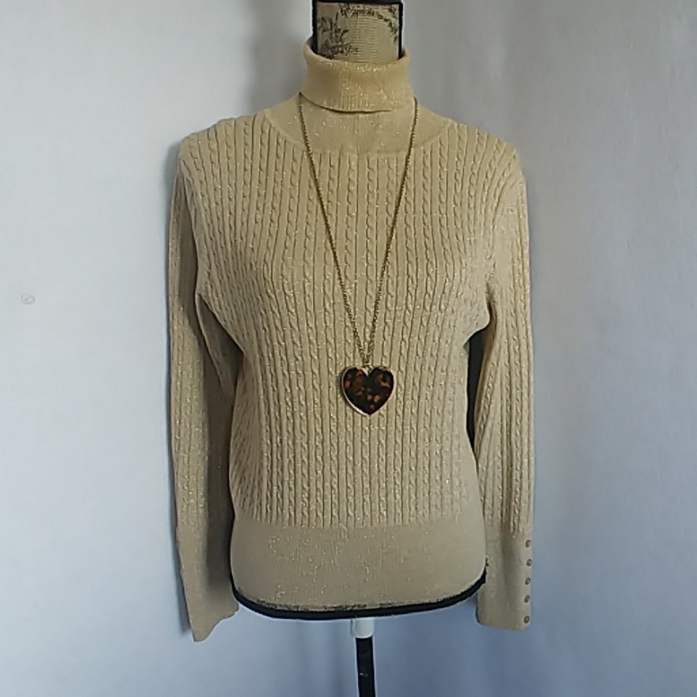 Liz Claiborne Cable knit Gold Shimmer Turtleneck Sweater